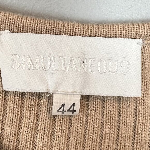 Simultaneous Black Tan Ribbed Sweater Italian 44 U.S. Size Medium Lace Sleeves - Picture 4 of 11